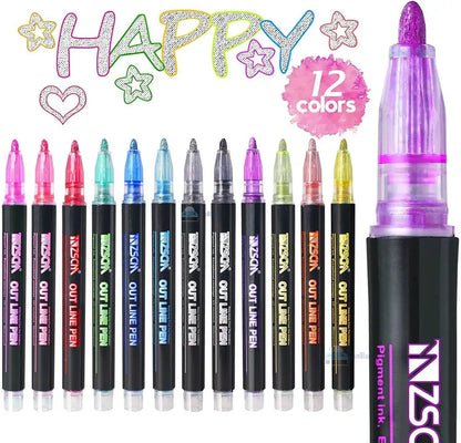 Outline marker Pack Of 12 (Buy 1 Get 1 Free)